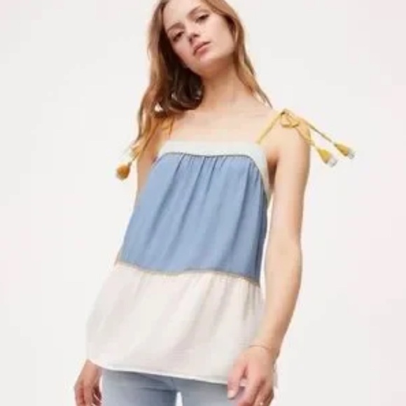 LOFT Tops - LOFT Sky Blue Cream Mustard Yellow Mint Green Colorblock Peplum Camisole Tank L